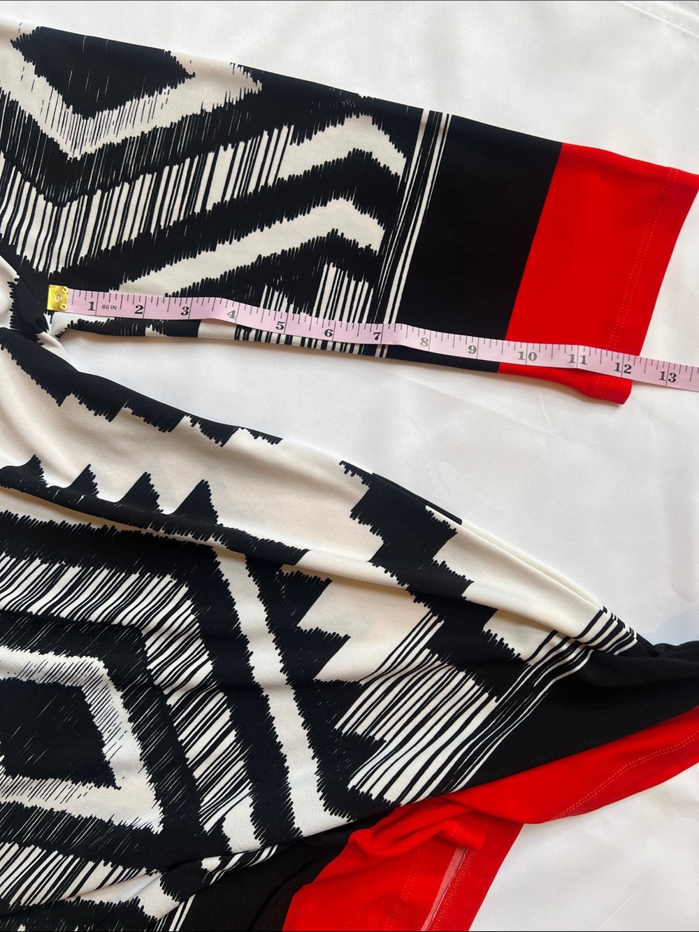 Multiples Sz S Black White Tunic Orange/Red Trim‎ Beaded Neck Pattern Artsy - Picture 10 of 10